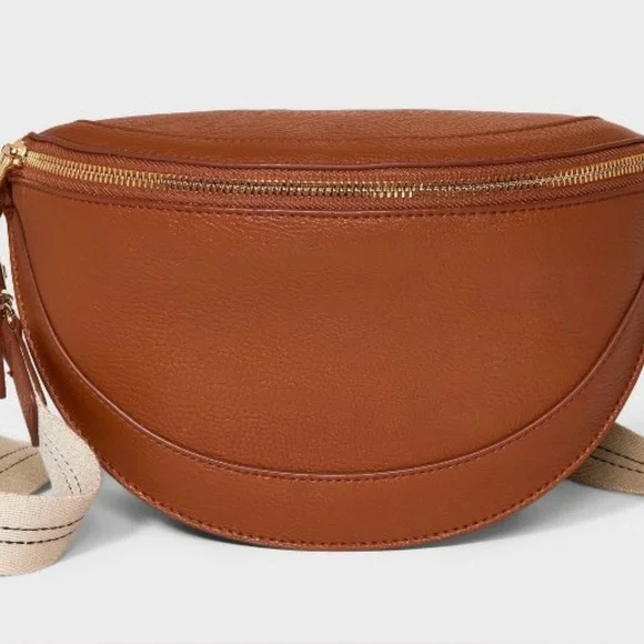 NWT Crossbody Brown Semi-Circle Bag W/ Tan Strap - Picture 6 of 8